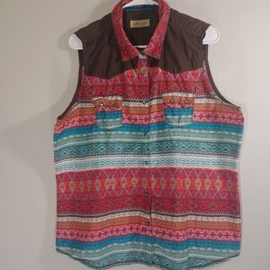Legacy Falls Country Western Multicolor Sleeveless Button Down Shirt XL